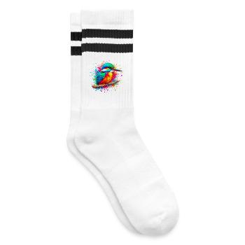 Eisvogel - Gestreifte Tennissocken - Weiß/Schwarz - Rechts