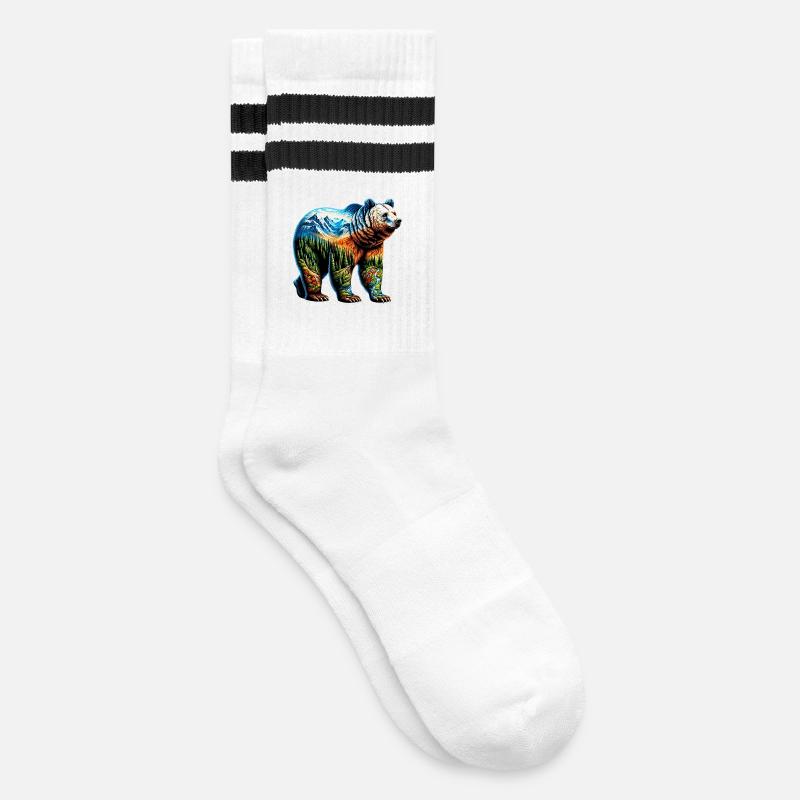 Bär - Gestreifte Tennissocken - Weiß/Schwarz
