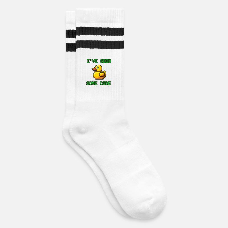 Pixel Duck I’ve Seen Some Code - Striped tennis socks - white/black