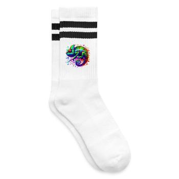 Chamäleon - Gestreifte Tennissocken - Weiß/Schwarz - Rechts