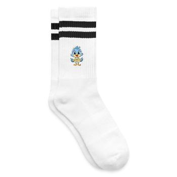 Titmouse Niedliche Cartoon-Figur Kawaii Clipart - Gestreifte Tennissocken - Weiß/Schwarz - Rechts