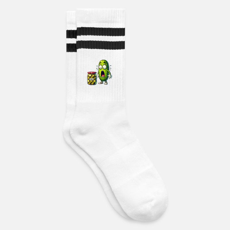 Funny cucumber design - Striped tennis socks - white/black