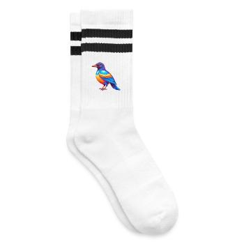 Elster Bunte Kawaii Cartoon Figur Vogel - Gestreifte Tennissocken - Weiß/Schwarz - Rechts
