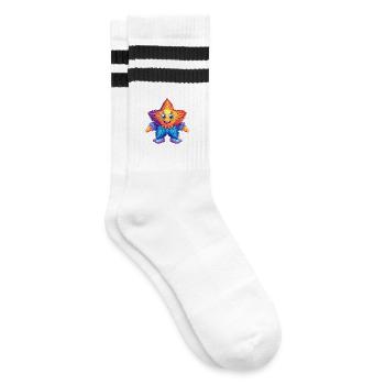 Feder Stern Bunt Kawaii Cartoon Meerestier - Gestreifte Tennissocken - Weiß/Schwarz - Rechts
