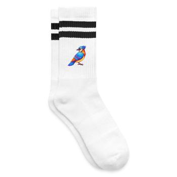 Blauhäher Bunte Kawaii Cartoon Figur Vogel - Gestreifte Tennissocken - Weiß/Schwarz - Rechts