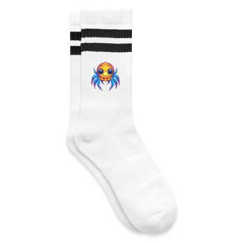 Seespinne Buntes Kawaii Cartoon Meerestier - Gestreifte Tennissocken - Weiß/Schwarz - Rechts