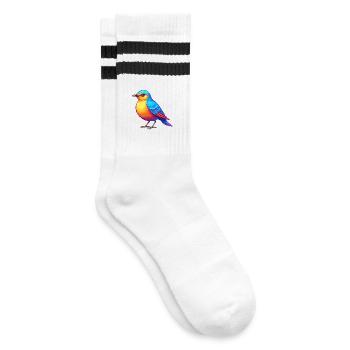 Spottdrossel Bunte Kawaii Cartoon Figur Vogel - Gestreifte Tennissocken - Weiß/Schwarz - Rechts