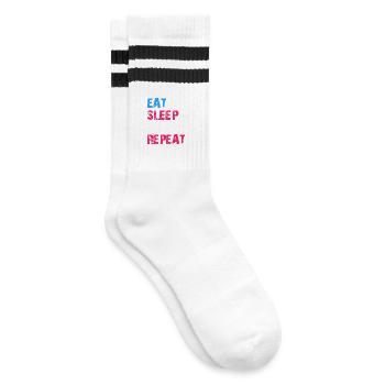EAT SLEEP CRYPTO REPEAT - Gestreifte Tennissocken - Weiß/Schwarz - Rechts