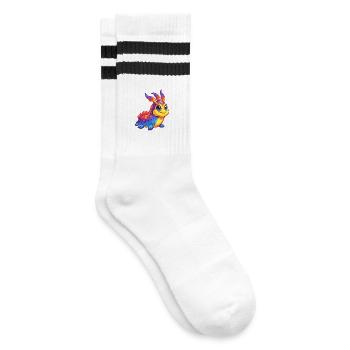 Sea Slug Colorful Kawaii Cartoon Sea Animal - Striped tennis socks - white/black - Right