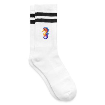 Seepferdchen Buntes Kawaii Cartoon Meerestier - Gestreifte Tennissocken - Weiß/Schwarz - Rechts