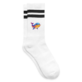 Blue Whale Colorful Kawaii Cartoon Sea Animal - Striped tennis socks - white/black - Right