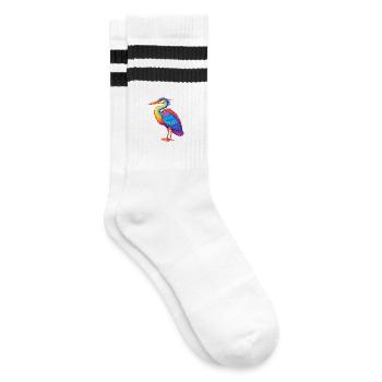 Großer blauer Reiher bunter Kawaii Cartoon Vogel - Gestreifte Tennissocken - Weiß/Schwarz - Rechts