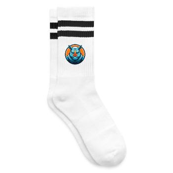 Rhino Niedlich Kawaii Cartoon Clipart Tier Haustier Logo - Gestreifte Tennissocken - Weiß/Schwarz - Rechts