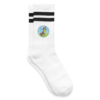 Australischer Kelpie Hund Niedliches Kawaii Cartoon Tier - Gestreifte Tennissocken - Weiß/Schwarz - Rechts
