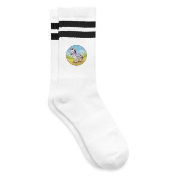 Zebra Cute Kawaii Cartoon Clipart Animal Pet - Striped tennis socks - white/black - Right