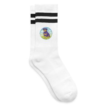 Rottweiler Hund Niedlich Kawaii Cartoon Clipart Tier - Gestreifte Tennissocken - Weiß/Schwarz - Rechts