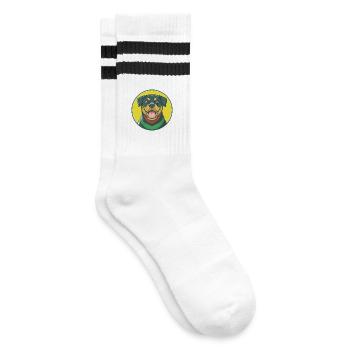 Rottweiler Hund Niedlich Kawaii Cartoon Clipart Tier - Gestreifte Tennissocken - Weiß/Schwarz - Rechts