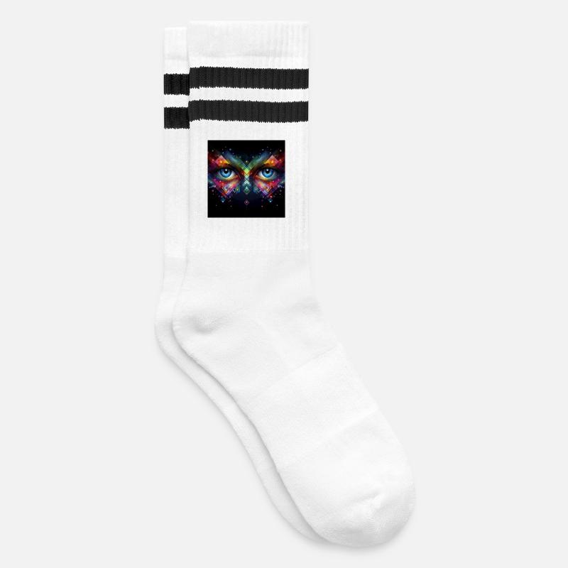 Augen 1 - Gestreifte Tennissocken - Weiß/Schwarz