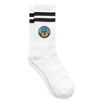 Earthworm Colorful Kawaii Cartoon Character Animal - Striped tennis socks - white/black - Right