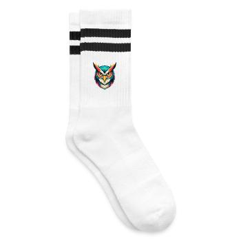 Eule Niedlich Kawaii Cartoon Clipart Tier Gesicht - Gestreifte Tennissocken - Weiß/Schwarz - Rechts