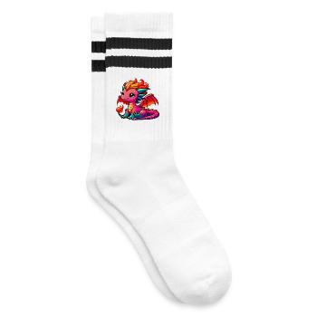 Drache - Gestreifte Tennissocken - Weiß/Schwarz - Rechts