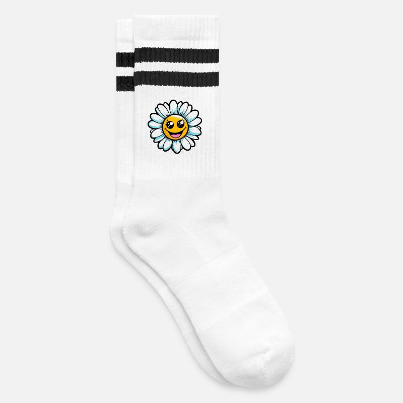 Gänseblümchen - Gestreifte Tennissocken - Weiß/Schwarz
