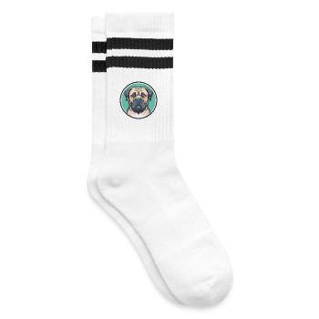 Belgische Dogge Hund Rasse Cartoon Kawaii Clipart - Gestreifte Tennissocken - Weiß/Schwarz - Rechts