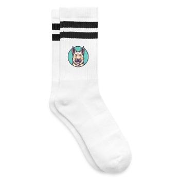 Berger Picard Hund Rasse Cartoon Kawaii Clipart Haustier - Gestreifte Tennissocken - Weiß/Schwarz - Rechts