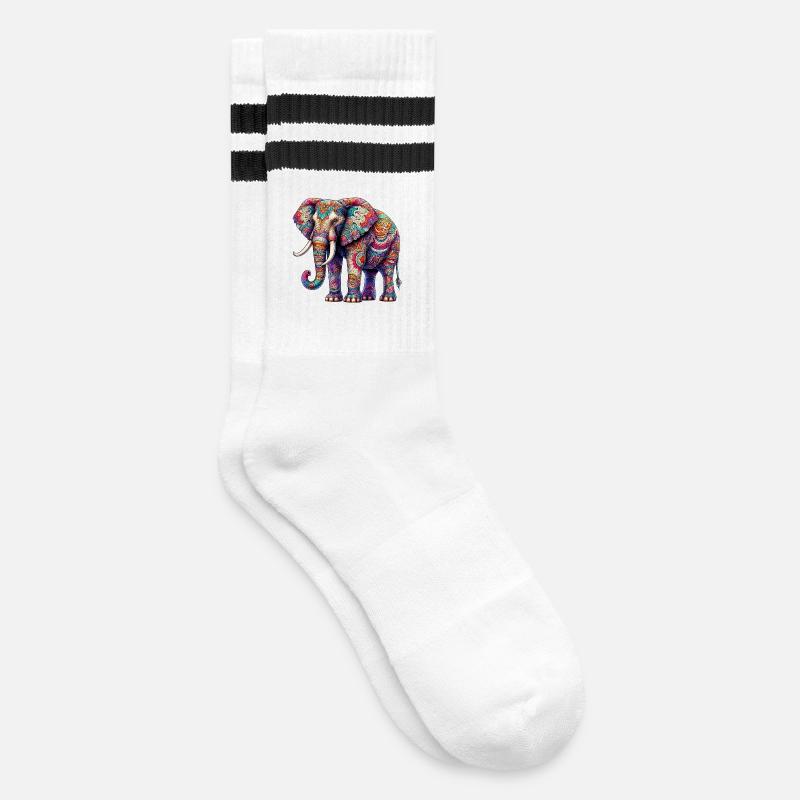 Elefant - Gestreifte Tennissocken - Weiß/Schwarz