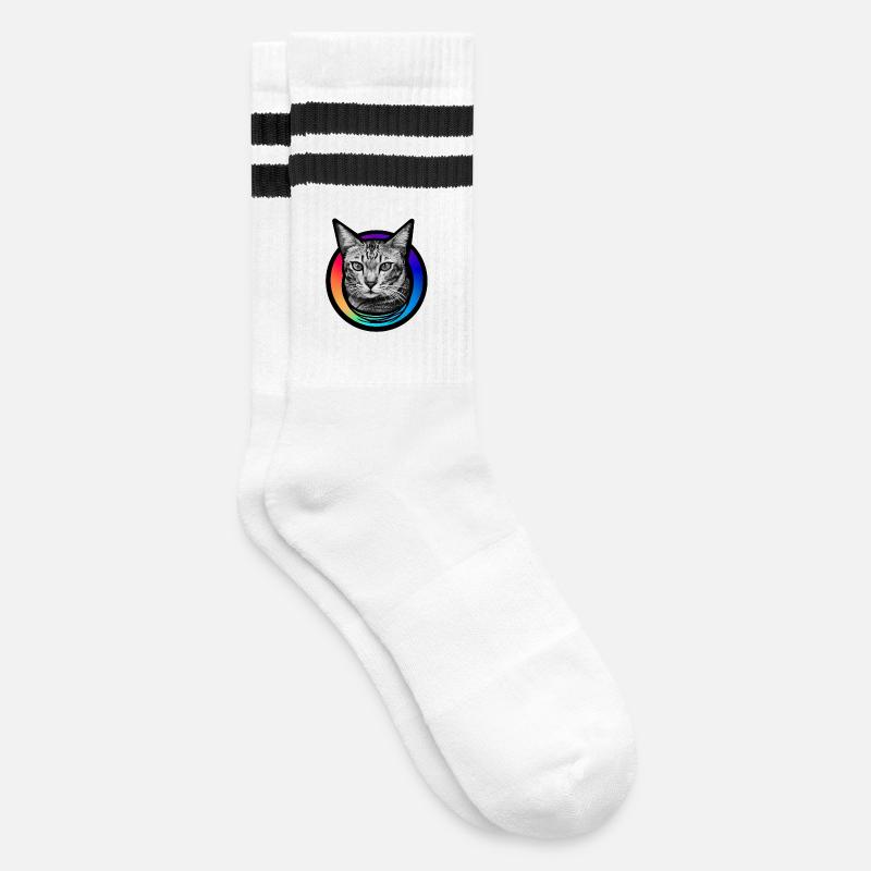 Rainbow Cat - Striped tennis socks - white/black