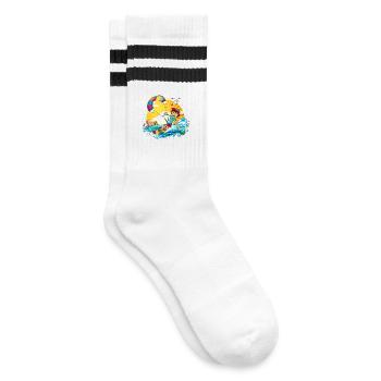 Colorful illustration of a kite surfer - Striped tennis socks - white/black - Right