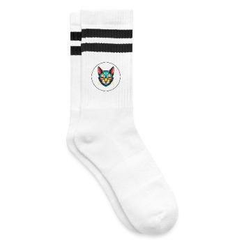 Foldex Katzenrasse Cartoon Kawaii Tier Haustier - Gestreifte Tennissocken - Weiß/Schwarz - Rechts
