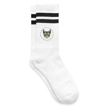 Ocicat Katzenrasse Karikatur Kawaii Tier Haustier - Gestreifte Tennissocken - Weiß/Schwarz - Rechts