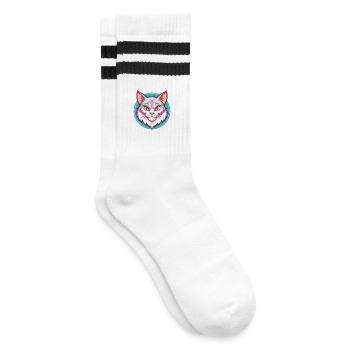 Amerikanische Polydactyl Katzenrasse Cartoon Kawaii Haustier - Gestreifte Tennissocken - Weiß/Schwarz - Rechts
