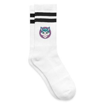 Asiatische Katzenrasse Karikatur Kawaii Tier Haustier - Gestreifte Tennissocken - Weiß/Schwarz - Rechts