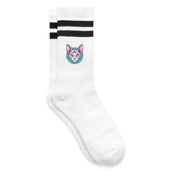 Ocicat Katzenrasse Karikatur Kawaii Tier Haustier - Gestreifte Tennissocken - Weiß/Schwarz - Rechts