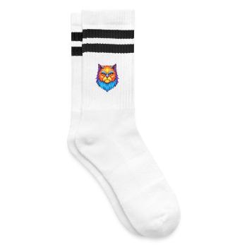 Persische Katze Rasse Karikatur Kawaii Tier Haustier - Gestreifte Tennissocken - Weiß/Schwarz - Rechts
