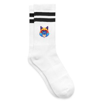 Ragdoll Katze Rasse Cartoon Kawaii Tier Haustier - Gestreifte Tennissocken - Weiß/Schwarz - Rechts