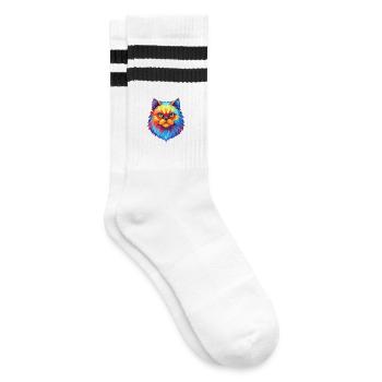 Colorpoint Persische Katze Rasse Karikatur Kawaii Tier - Gestreifte Tennissocken - Weiß/Schwarz - Rechts