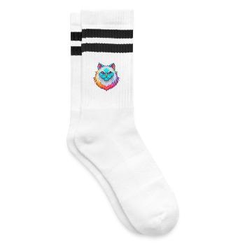 Colorpoint Persische Katze Rasse Karikatur Kawaii Tier - Gestreifte Tennissocken - Weiß/Schwarz - Rechts