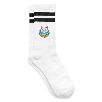 Weiße Langhaar Persische Katzenrasse Karikatur Kawaii An - Gestreifte Tennissocken - Weiß/Schwarz - Rechts
