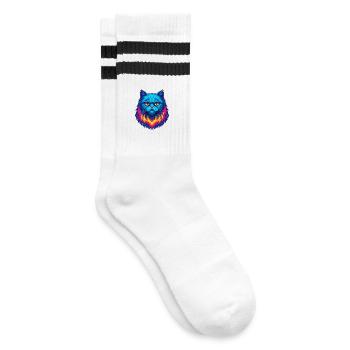 White Longhair Persian Cat Breed Cartoon Kawaii An - Striped tennis socks - white/black - Right