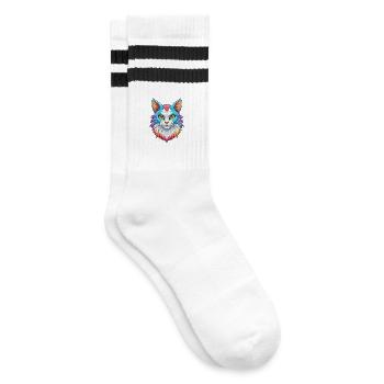 Angora turc Chat Race Dessin animé Kawaii Animal Pet - Chaussettes de tennis - blanc/noir - Droite