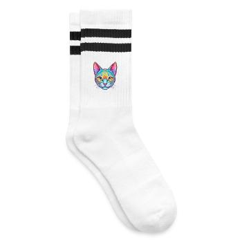 Ocicat Hauskatze Rasse Karikatur Kawaii Tier Pe - Gestreifte Tennissocken - Weiß/Schwarz - Rechts