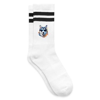 Husky mit Sonnenbrille - Gestreifte Tennissocken - Weiß/Schwarz - Rechts