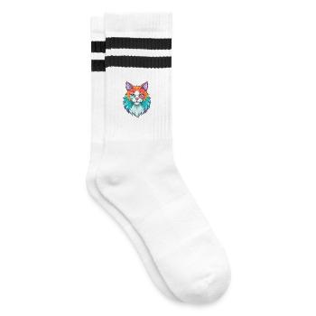 Ginger Longhair Cat Breed Cartoon Kawaii Animal Pe - Striped tennis socks - white/black - Right