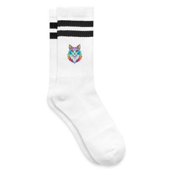 German Longhair Cat Breed Cartoon Kawaii Animal Pe - Striped tennis socks - white/black - Right