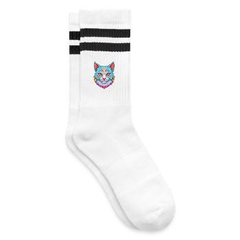 Asiatische Katzenrasse Cartoon Kawaii Tier Haustier - Gestreifte Tennissocken - Weiß/Schwarz - Rechts