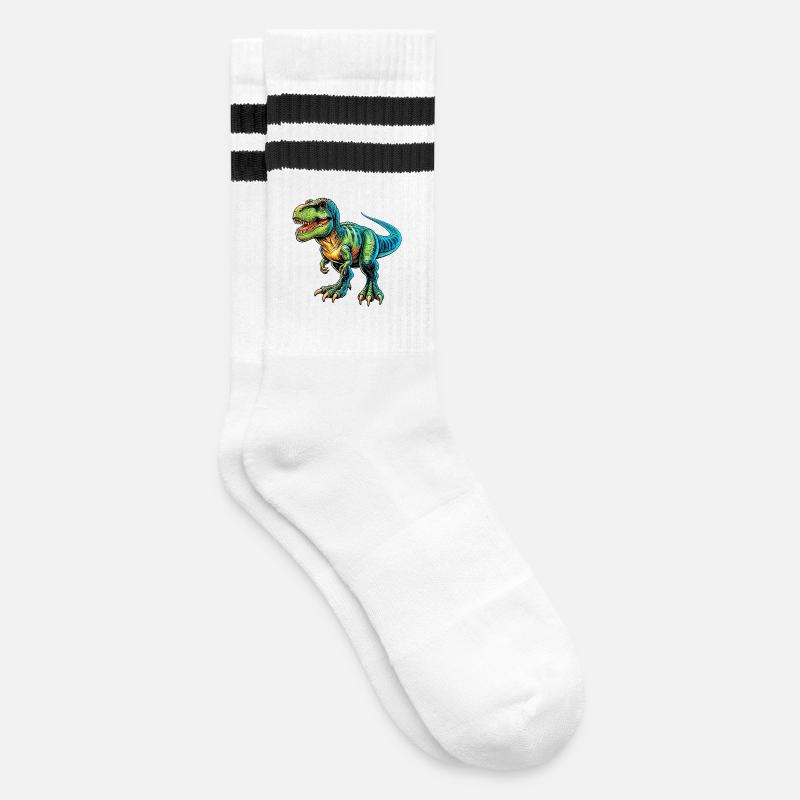 Dinosaurier - Gestreifte Tennissocken - Weiß/Schwarz