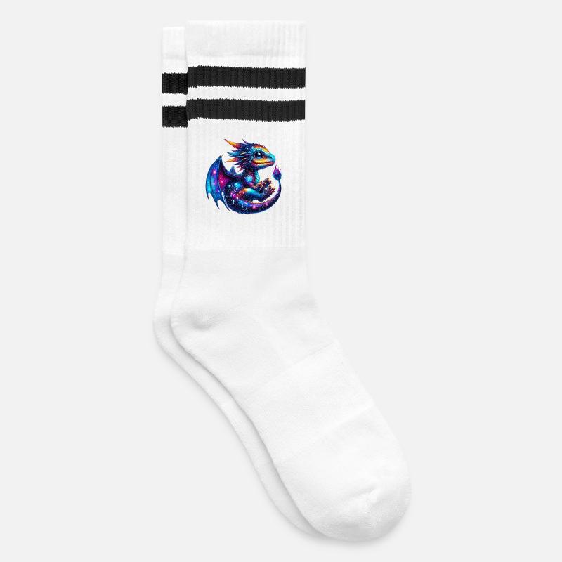 Drache - Gestreifte Tennissocken - Weiß/Schwarz